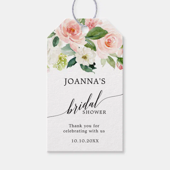 Pastel Blush Pink Floral Botanical Bridal Shower Gift Tags | Zazzle