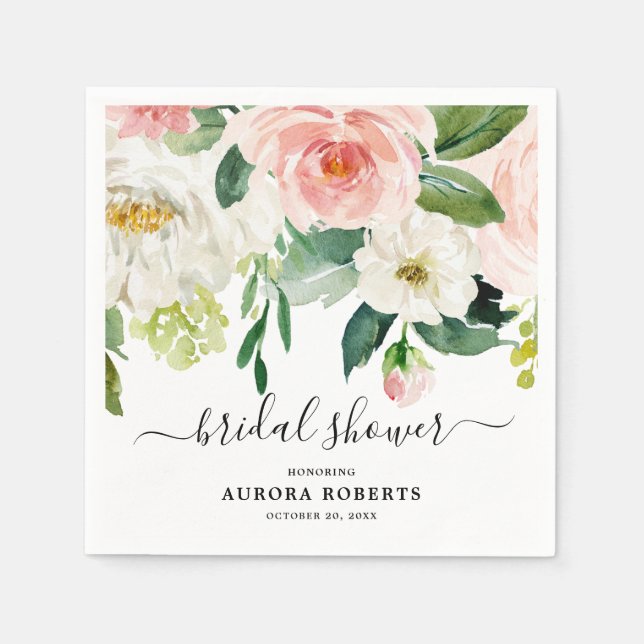 Pastel Blush Pink Floral Botanical Bridal Shower Napkins (Front)