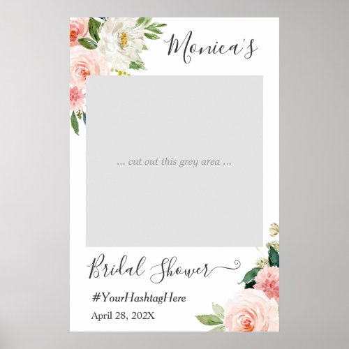 Pastel Blush Pink Floral Bridal Shower Photo Booth Poster