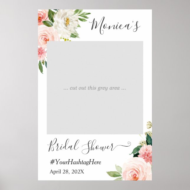 Pastel Blush Pink Floral Bridal Shower Photo Booth Poster (Front)