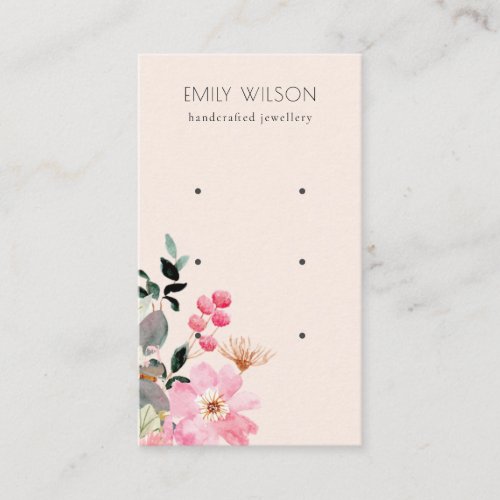 Pastel Blush Pink Floral Bunch 3 Earring Display Business Card