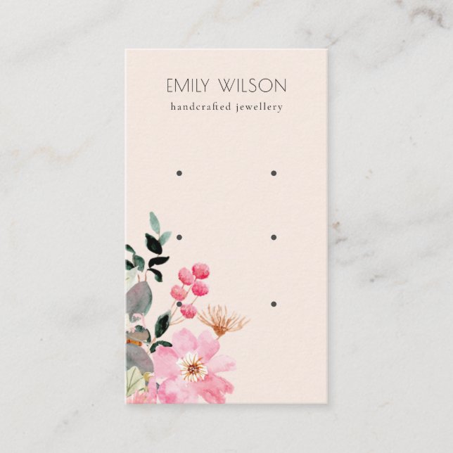 Pastel Blush Pink Floral Bunch 3 Earring Display Business Card (Front)