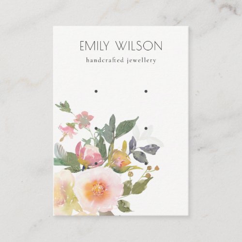 Pastel Blush Pink Floral Bunch 3 Earring Display Business Card