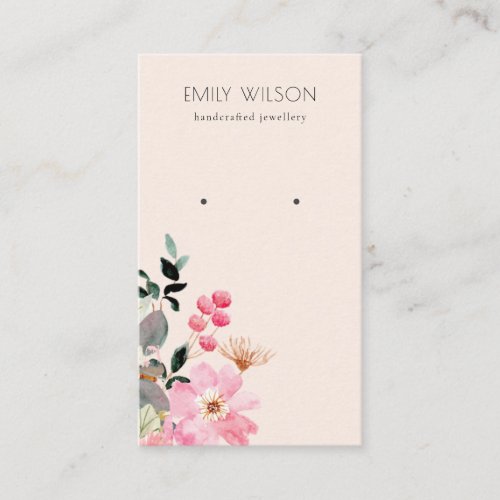 Pastel Blush Pink Floral Bunch Earring Display Business Card