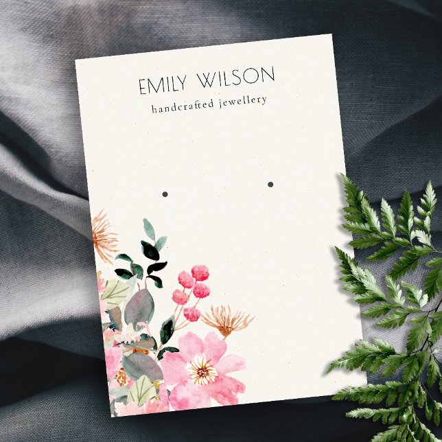 Pastel Blush Pink Floral Bunch Earring Display Business Card (Creator Uploaded)
