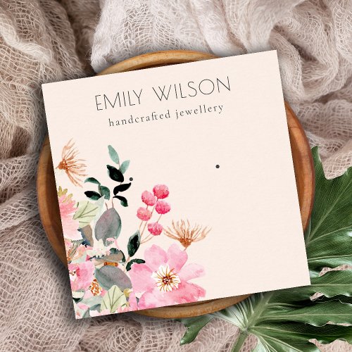 Pastel Blush Pink Floral Bunch Earring Display Square Business Card