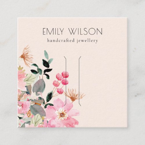 Pastel Blush Pink Floral Bunch Hair Clip Display Square Business Card