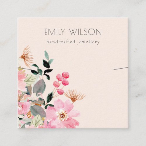 Pastel Blush Pink Floral Bunch Necklace Display Square Business Card