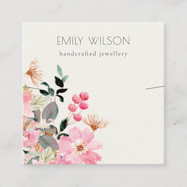 Pastel Blush Pink Floral Bunch Necklace Display Square Business Card (Front)