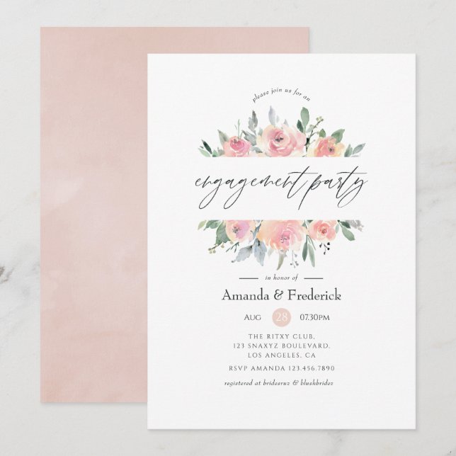 Pastel Blush Pink Floral Engagement Party Invitation (Front/Back)