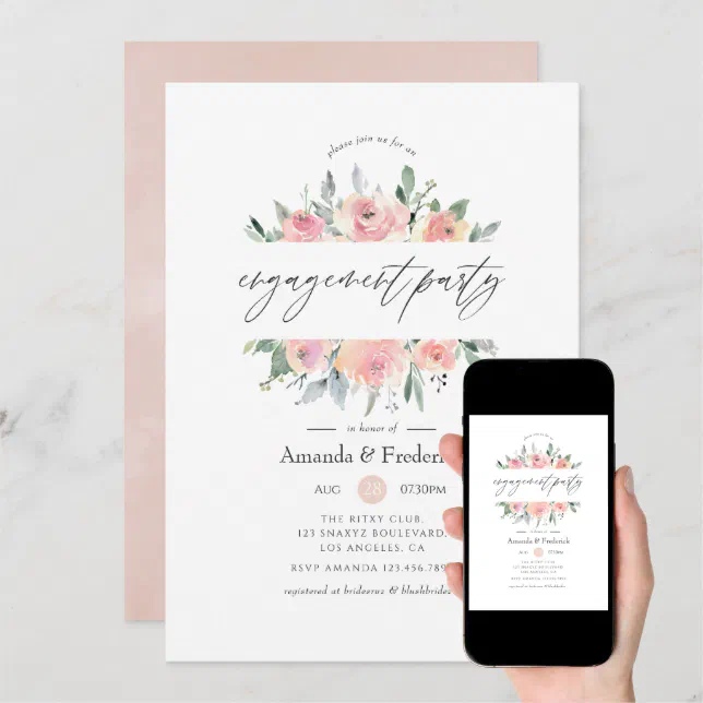 Pastel Blush Pink Floral Engagement Party Invitation Zazzle