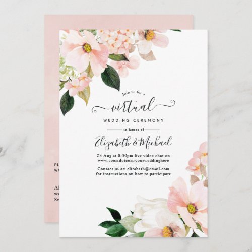 Pastel Blush Pink Floral Online Virtual Wedding Invitation