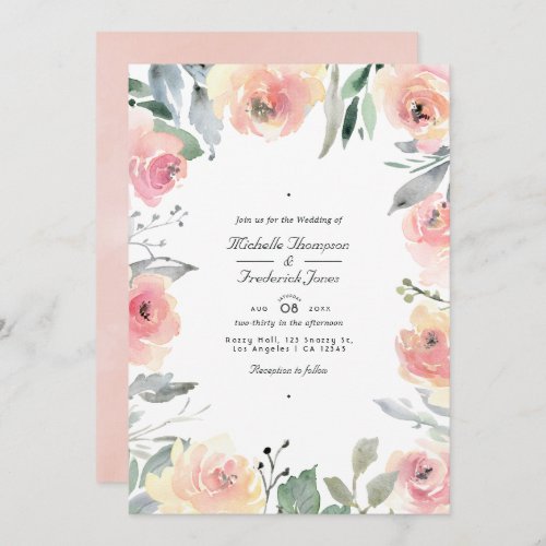 Pastel Blush Pink Floral QR Code RSVP Wedding Invitation