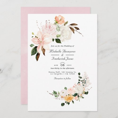 Pastel Blush Pink Floral QR Code RSVP Wedding Invitation