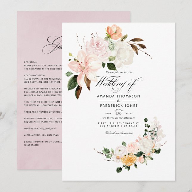 Pastel Blush Pink Floral Wedding Invitation (Front/Back)