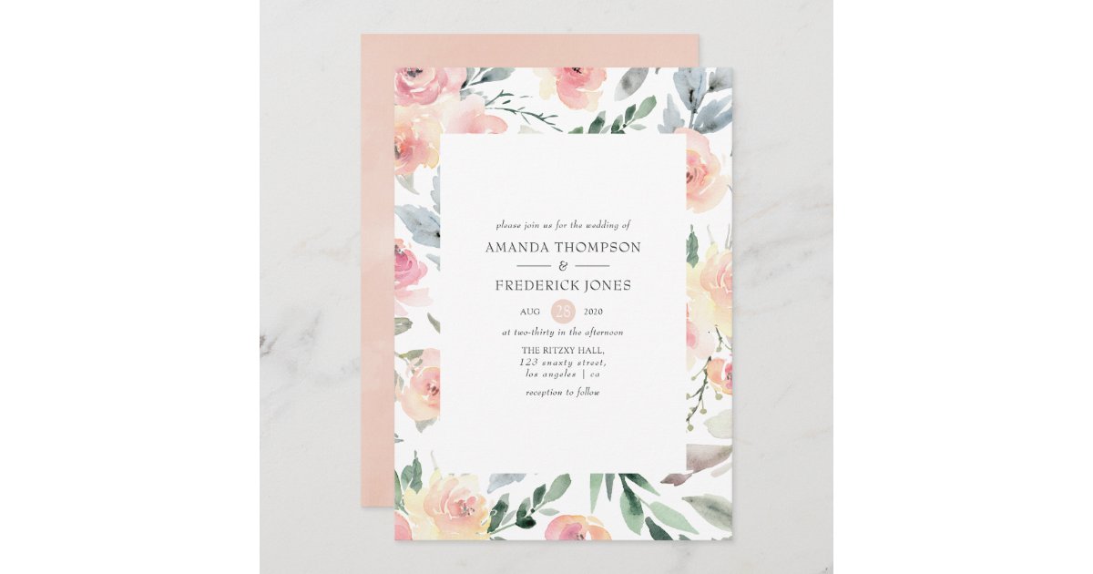 Pastel Blush Pink Floral Wedding Invitation | Zazzle
