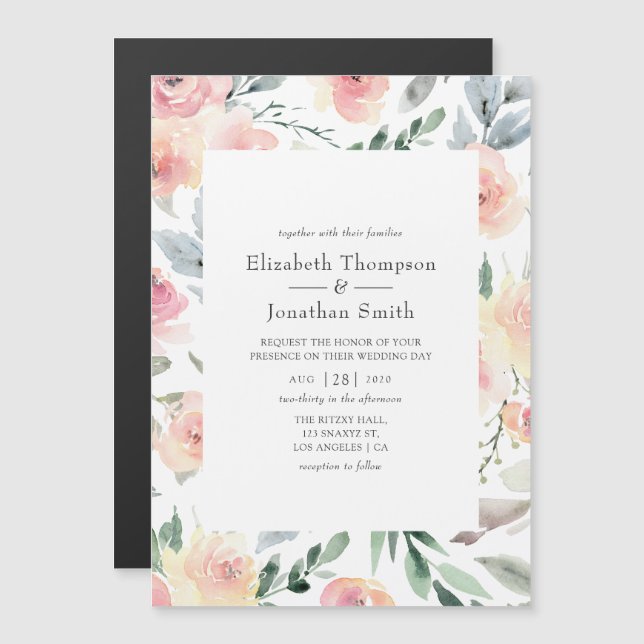 Pastel Blush Pink Floral Wedding Magnetic Invitation (Front/Back)