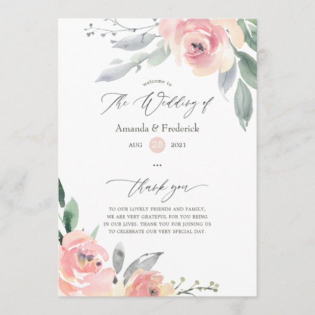 Pastel Blush Pink Floral Wedding Program (Front)