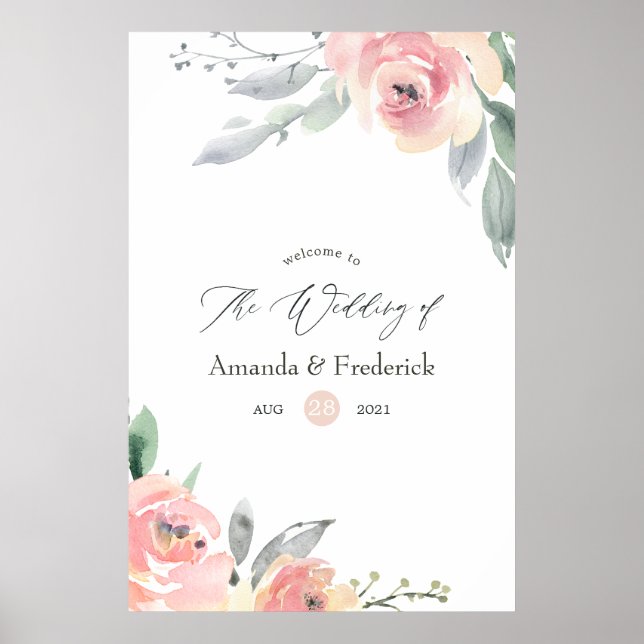 Pastel Blush Pink Floral Wedding Welcome Poster (Front)