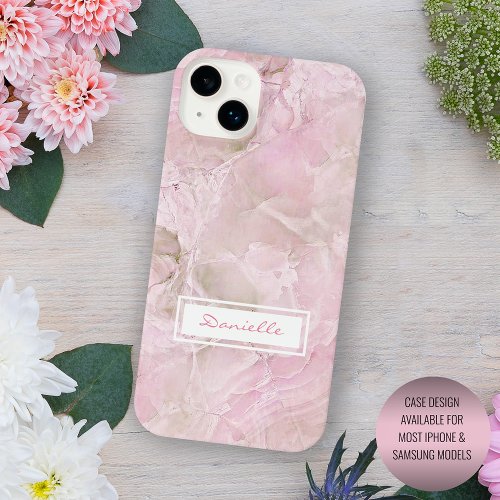 Pastel Blush Pink Gray Agate Marble Art Pattern iPhone 14 Plus Case