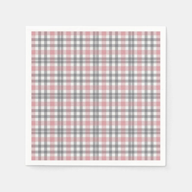 Pastel Blush Pink Gray White Plaid Pattern Napkins (Front)