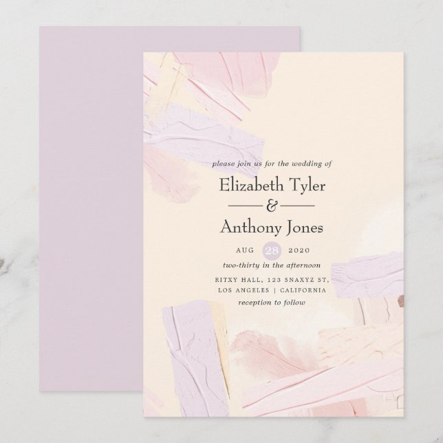 Pastel Blush Pink & Lavender Paint Splash Wedding Invitation (Front/Back)