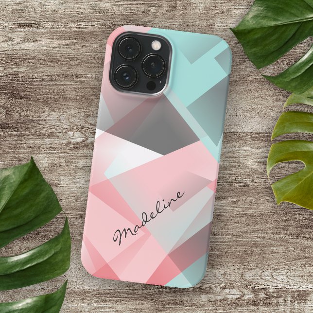Pastel Blush Pink Mint Green Gray Mosaic Pattern Case-Mate iPhone Case (Creator Uploaded)