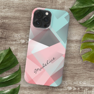 Pastel Blush Pink Mint Green Gray Mosaic Pattern iPhone 13 Pro Max Case