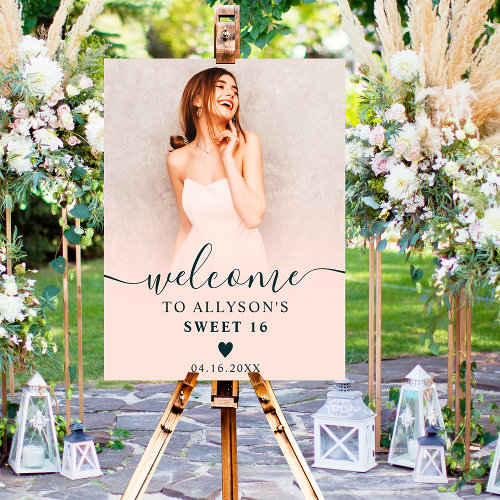 Pastel Blush pink ombre photo Sweet 16 welcome