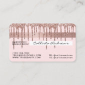 Pastel Blush Pink Rose Gold Glitter Drips Credit Business Card (Back)