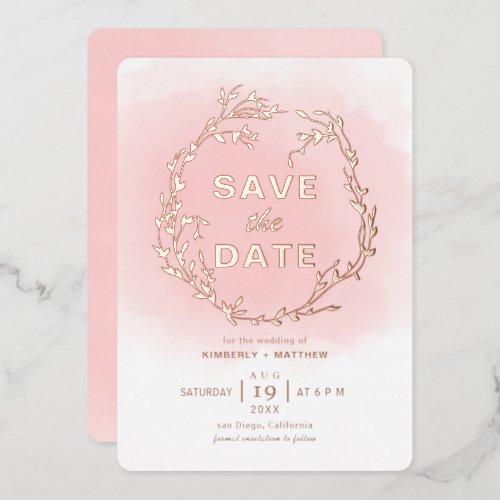Pastel  Blush Pink rose Gold save the date wedding Foil Invitation