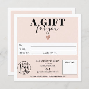 Pastel blush pink square gift certificate logo