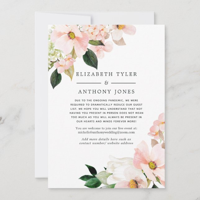 Pastel Blush Pink Wedding Reduced Guest List Announcement (Front)