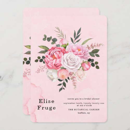 Pastel Blush Pink White Peony Bridal Shower Invitation
