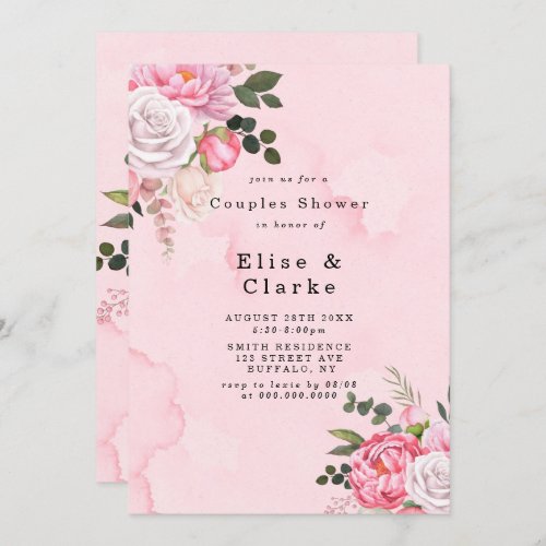 Pastel Blush Pink White Peony Couple Shower Invite