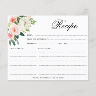 Pastel Blush Pretty Pink Botanical Recipe Card