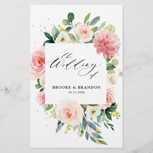 Pastel Blush Pretty Pink Botanical Wedding Program