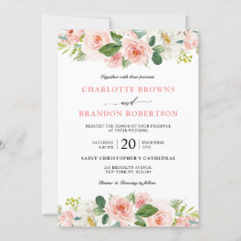 Pastel Blush Pretty Pink Floral Botanical Wedding Invitation