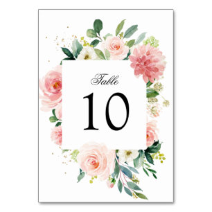 Pastel Blush Pretty Pink Floral Botanical Wedding Table Number