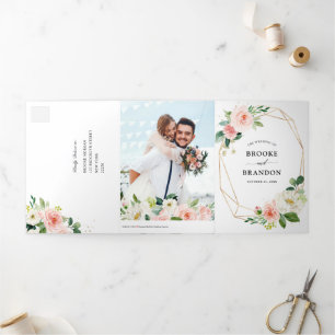 Pastel Blush Pretty Pink Floral Botanical Wedding  Tri-Fold Announcement