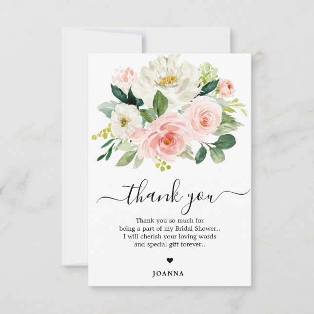 Pastel Blush Pretty Pink Floral Bridal Shower Thank You Card (Front)