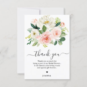 Pastel Blush Pretty Pink Floral Bridal Shower Thank You Card