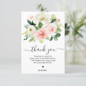 Pastel Blush Pretty Pink Floral Bridal Shower Thank You Card (Standing Front)
