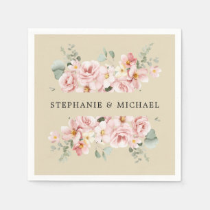 Pastel Blush Rose Floral Botanical Wedding  Napkins