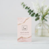  Pastel Blush Rose Gold Agate Marble Texture Logo Business Card (Standing Front)