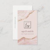  Pastel Blush Rose Gold Agate Marble Texture Logo Business Card (Front/Back)