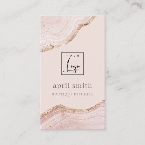 Pastel Blush Rose Gold Agate Marble Texture Logo Business Card