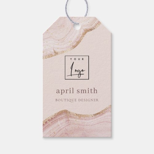  Pastel Blush Rose Gold Agate Marble Texture Logo Gift Tags