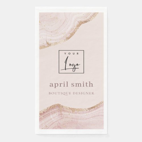  Pastel Blush Rose Gold Agate Marble Texture Logo Paper Guest Towels