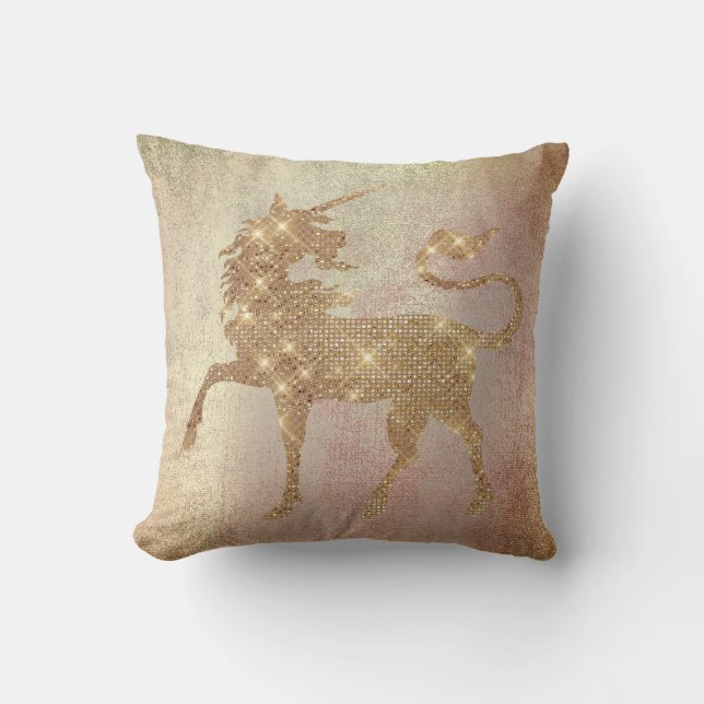 Pastel Blush Rose Gold Unicorn  Painting Copper Throw Pillow (Front)